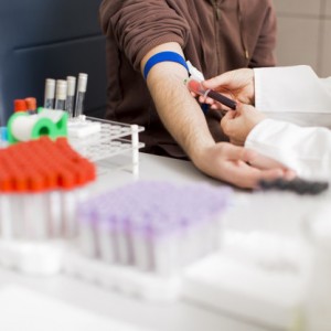 Taking blood in laboratory